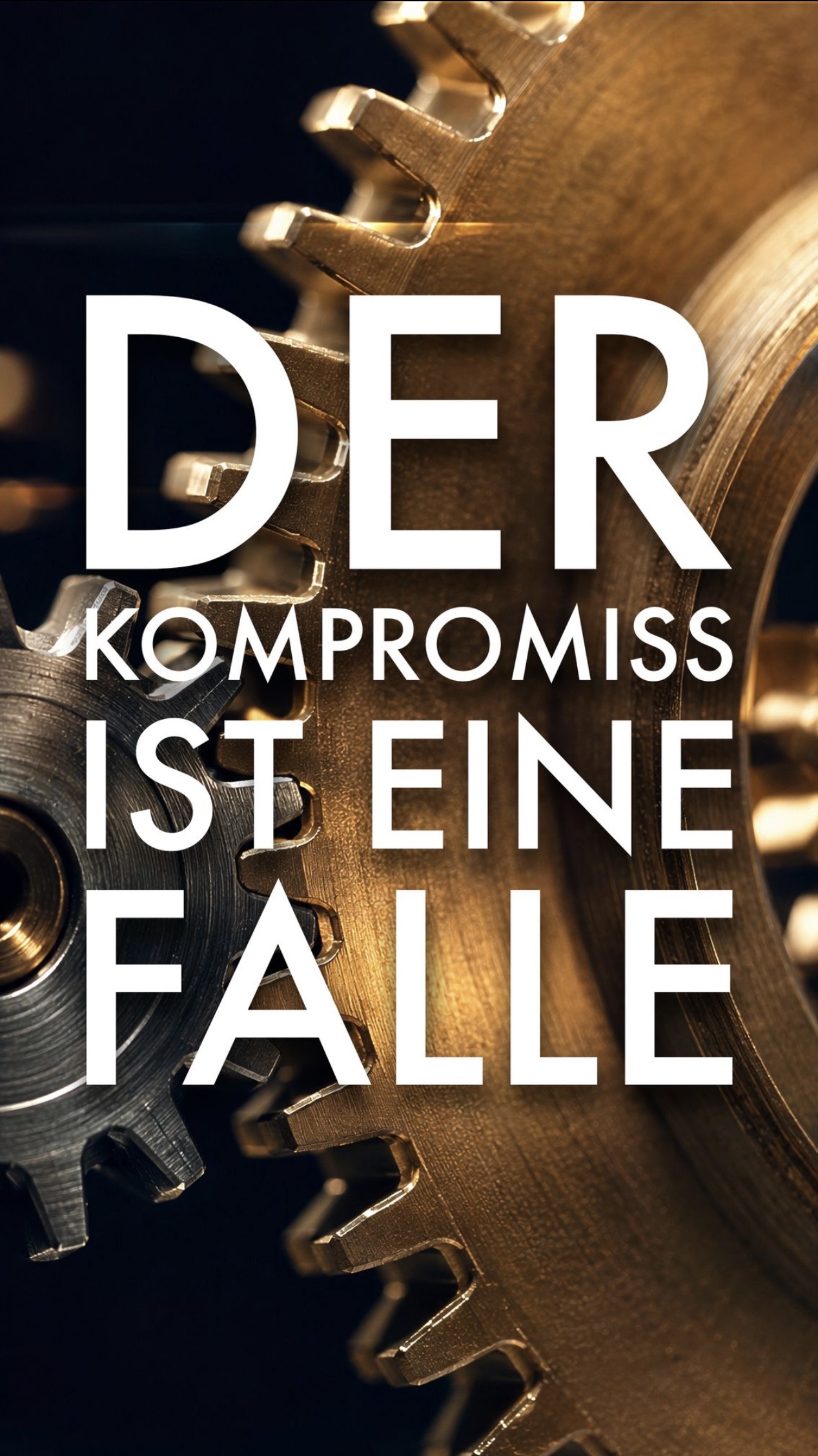 Zwei Zahnräder, ein goldenes und silbernes, mit dem Titel Der Kompromiss ist eine Falle