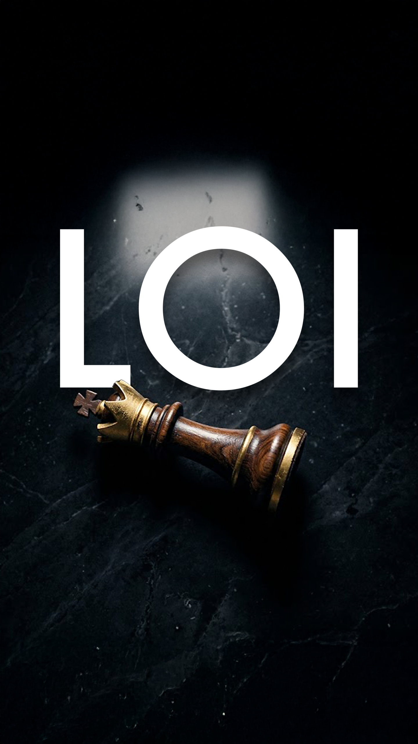 A knocked-over chess piece on a dark background titled LOI